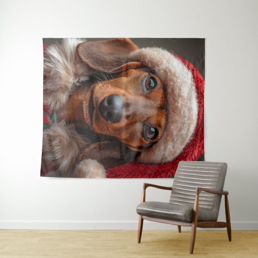 Feestelijke teckel in Santa Attire Wandkleed (In Situ (horizontaal))