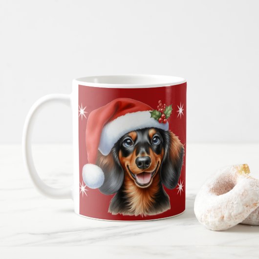 Feestelijke teckel kerst Mok – Schattigee worst ho (Met donut)