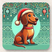 Feestelijke teckel met kerstmuts bier onderzetter (Voorkant)