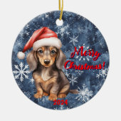 Feestelijke Teckel Verrukking:  Kerst Keramisch Ornament (Voorkant)