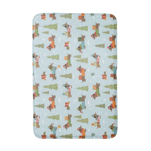 Feestelijke teckels in het sneeuwpatroon badmat (Voorkant Verticaal)