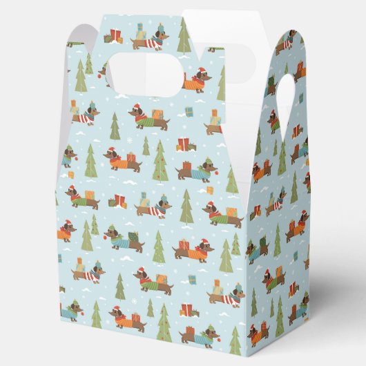 Feestelijke teckels in het sneeuwpatroon bedankdoosjes (Geopend)