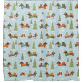 Feestelijke teckels in het sneeuwpatroon douchegordijn (Voorkant)