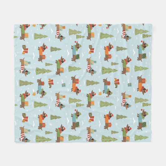 Feestelijke teckels in het sneeuwpatroon fleece deken (Voorkant (Horizontaal))