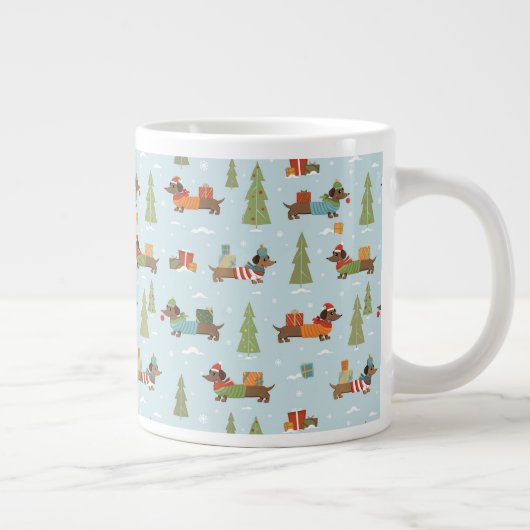 Feestelijke teckels in het sneeuwpatroon grote koffiekop (Rechts)