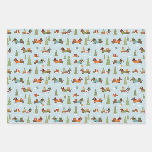 Feestelijke teckels in het sneeuwpatroon inpakpapier vel (Voorkant 3)