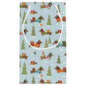 Feestelijke teckels in het sneeuwpatroon klein cadeauzakje (Achterkant)