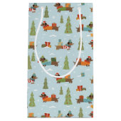 Feestelijke teckels in het sneeuwpatroon klein cadeauzakje (Voorkant)