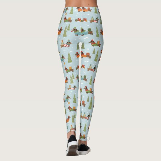 Feestelijke teckels in het sneeuwpatroon leggings (Achterkant)