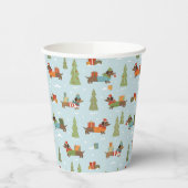 Feestelijke teckels in het sneeuwpatroon papieren bekers (Links)