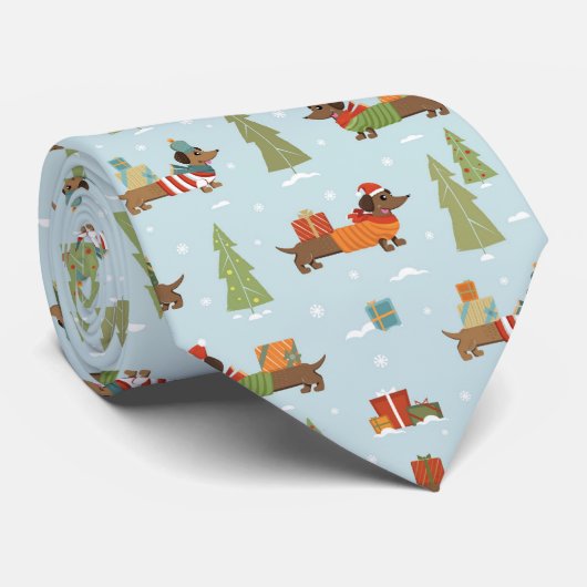 Feestelijke teckels in het sneeuwpatroon stropdas (Opgerold)