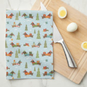 Feestelijke teckels in het sneeuwpatroon theedoek (Quarter Fold)