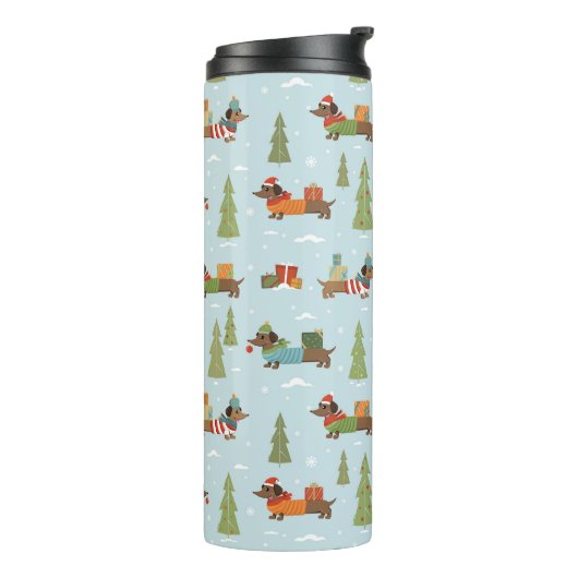 Feestelijke teckels in het sneeuwpatroon thermosbeker (Gedraaid links)