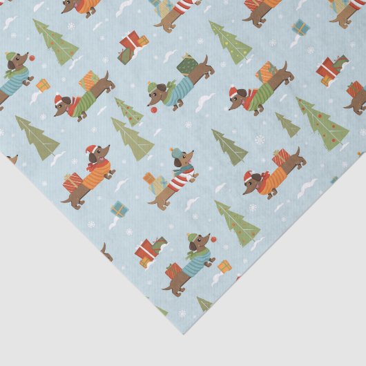 Feestelijke teckels in het sneeuwpatroon tissuepapier (Detail)