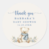 Feestelijke teddybeer Beige Baby shower Dank u Ronde Sticker (Voorkant)