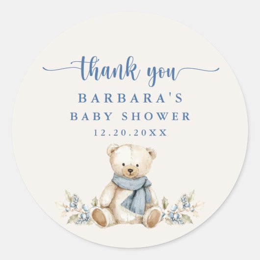 Feestelijke teddybeer Beige Baby shower Dank u Ronde Sticker (Voorkant)