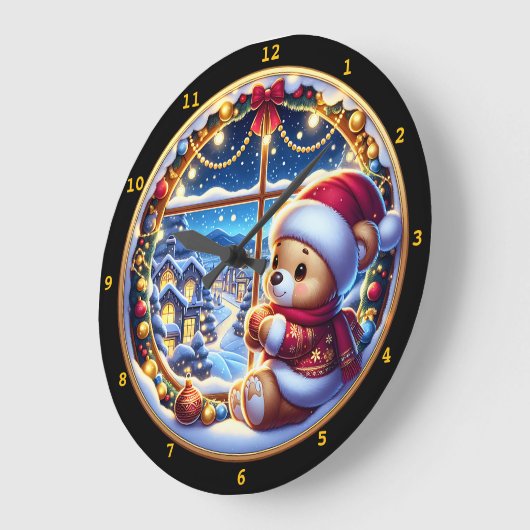 Feestelijke teddybeer en winterlandschap grote klok (Hoek)