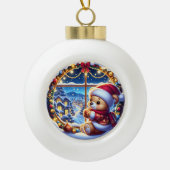 Feestelijke teddybeer en winterlandschap keramische bal ornament (Voorkant)