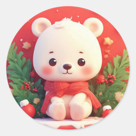Feestelijke teddybeer met cadeaus en kerstboom ronde sticker