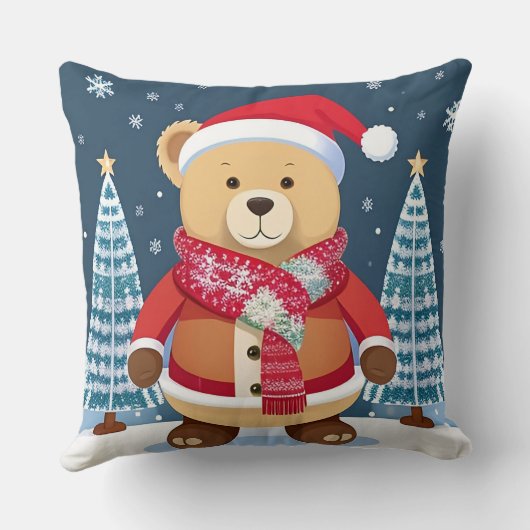 Feestelijke teddybeer met kerstmuts kussen (Achterkant)