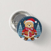 Feestelijke teddybeer met kerstmuts ronde button 3,2 cm (Voorkant /achterkant)