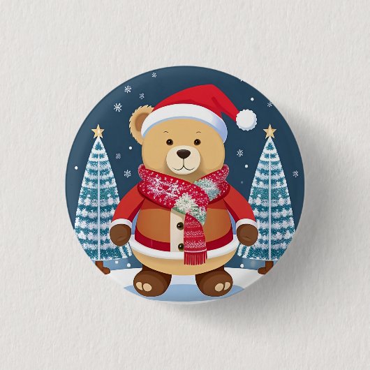 Feestelijke teddybeer met kerstmuts ronde button 3,2 cm (Voorkant)