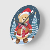 Feestelijke teddybeer met kerstmuts ronde klok (Hoek)