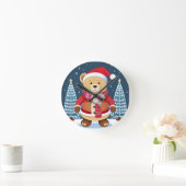 Feestelijke teddybeer met kerstmuts ronde klok (Huis)