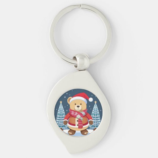 Feestelijke teddybeer met kerstmuts sleutelhanger (Voorkant)