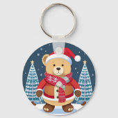 Feestelijke teddybeer met kerstmuts sleutelhanger (Voorkant)