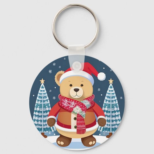 Feestelijke teddybeer met kerstmuts sleutelhanger (Voorkant)