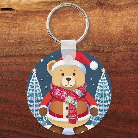 Feestelijke teddybeer met kerstmuts sleutelhanger (Achterkant)