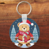 Feestelijke teddybeer met kerstmuts sleutelhanger (Voorkant)