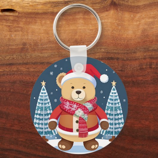 Feestelijke teddybeer met kerstmuts sleutelhanger (Voorkant)