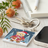 Feestelijke teddybeer met kerstmuts sleutelhanger (Voorkant Rechts)