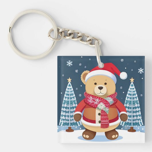 Feestelijke teddybeer met kerstmuts sleutelhanger (voorkant)