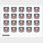 Feestelijke teddybeer met kerstmuts vierkante sticker (Vel)