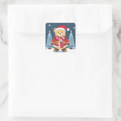 Feestelijke teddybeer met kerstmuts vierkante sticker (Tas)