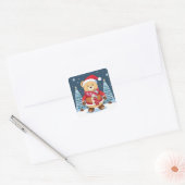 Feestelijke teddybeer met kerstmuts vierkante sticker (Envelop)