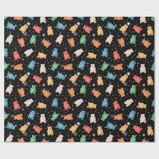 Feestelijke teddyberen en sneeuwvlokken inpakpapie cadeaupapier (Vlak)