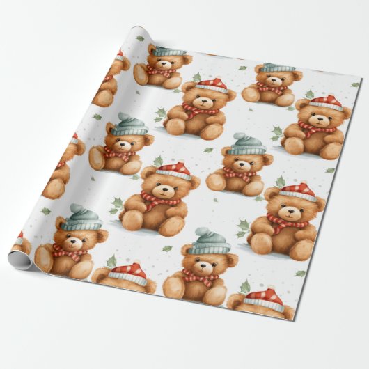 Feestelijke Teddyberen inpakpapier (Uitgerold)