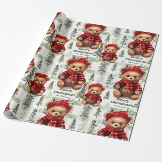 Feestelijke Teddyberen inpakpapier (Uitgerold)