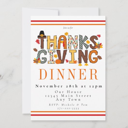 Feestelijke Thanksgiving Diner Turkije Pompoenblad Kaart (Voorkant)
