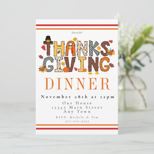 Feestelijke Thanksgiving Diner Turkije Pompoenblad Kaart (Staand voorkant)