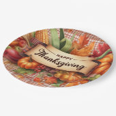 Feestelijke Thanksgiving Gingham Paper Bord (Gekanteld)
