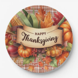 Feestelijke Thanksgiving Gingham Paper Bord