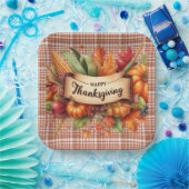 Feestelijke Thanksgiving Gingham Square Paper Bord (Feest)