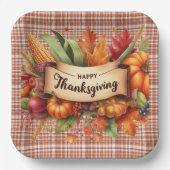 Feestelijke Thanksgiving Gingham Square Paper Bord (Voorkant)