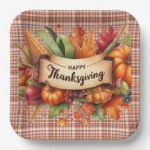 Feestelijke Thanksgiving Gingham Square Paper Bord