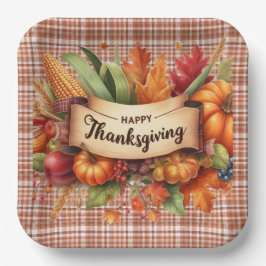 Feestelijke Thanksgiving Gingham Square Paper Bord